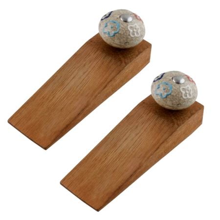 2 Pieces Multicolor Crackle Ceramic Wooden Door Stopper